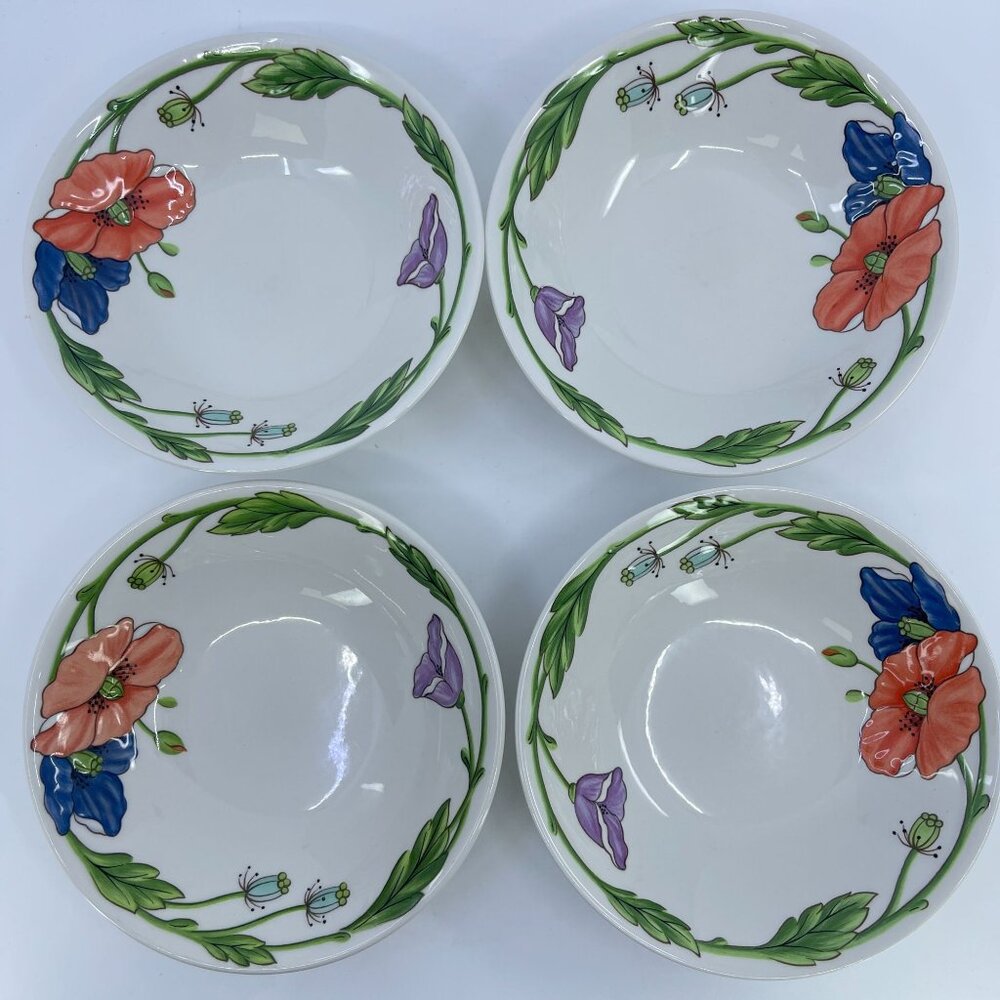 vintage villeroy & boch "amapola" soup cereal bowl textured floral motif set 4